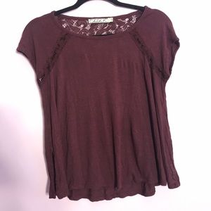 Lace back burgundy T shirt